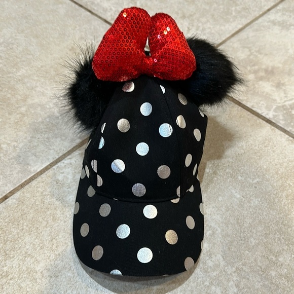 NWT! Disney Parks Sassy Minnie Ears Sequin Bow Baseball Hat Headband - Picture 1 of 7